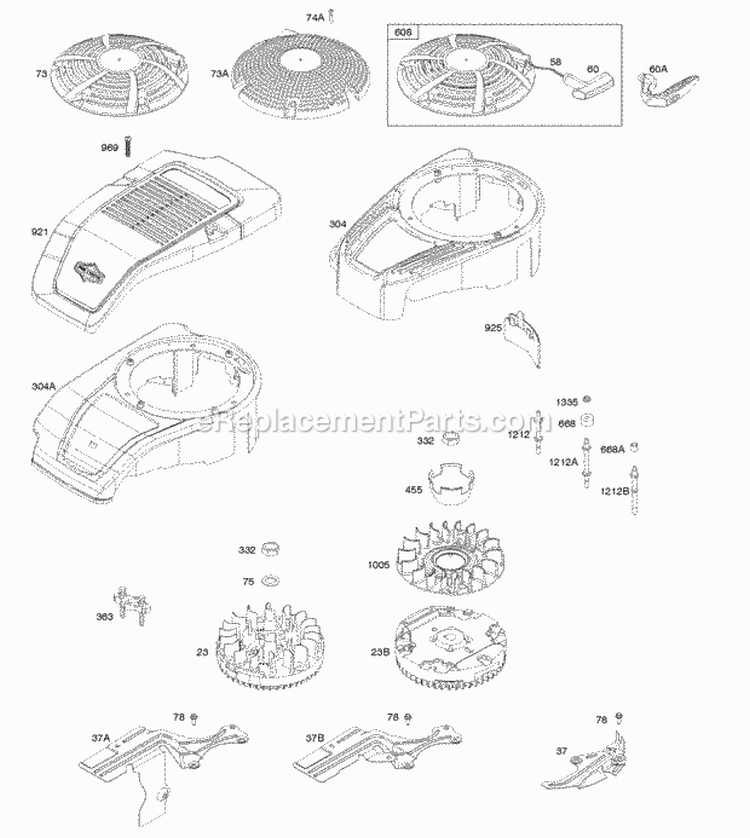 Blower Housing CoverGuards Flywheel Rewind Starter Diagram and Parts List for 12S902-1368-B1  Briggs and Stratton Engine